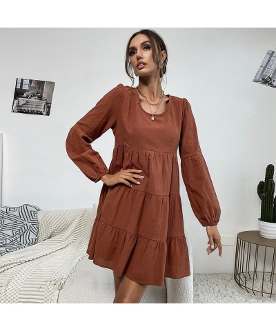 Vestido corto de manga larga de color sólido de moda $33.49 Vestido