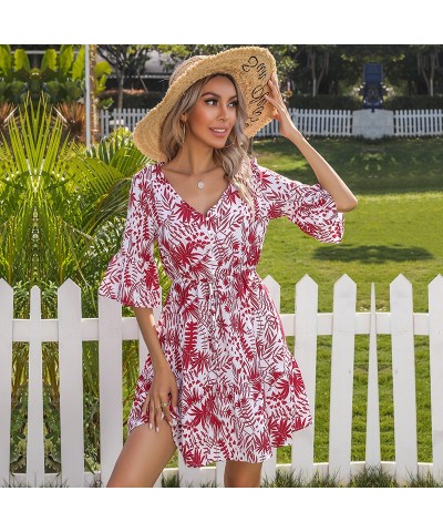 Vestido francés de manga corta con cuello en V y estampado retro $30.58 Vestido