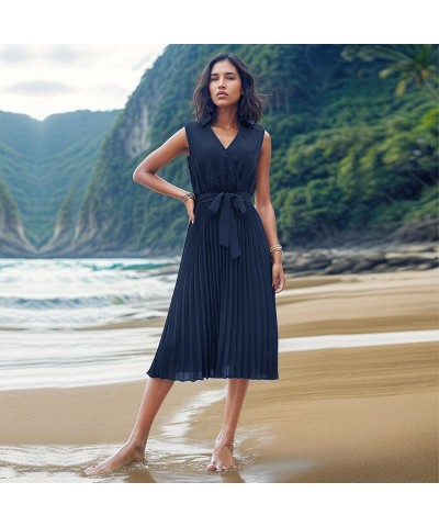 Vestido de playa de color sólido sin mangas de moda $38.22 Vestido