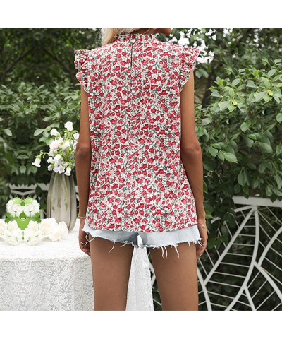 Camisa roja estampada de manga corta con cuello redondo y top suelto de moda $21.36 Camisa de mujer