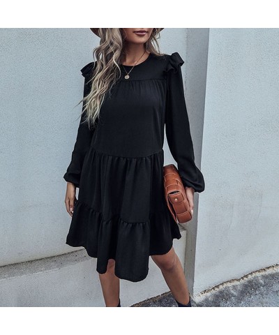 Elegante vestido negro holgado estilo Hepburn de manga larga $28.51 Vestido