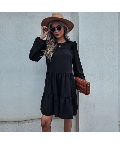 Elegante vestido negro holgado estilo Hepburn de manga larga $28.51 Vestido