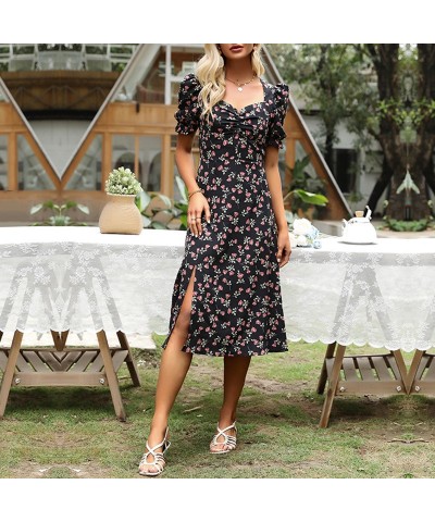 Vestido francés con mangas abullonadas y cuello en V floral $37.44 Vestido