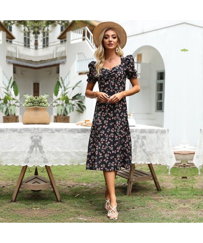 Vestido francés con mangas abullonadas y cuello en V floral $37.44 Vestido