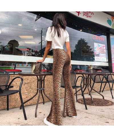 Pantalón acampanado elástico de cintura alta con estampado de leopardo para mujer $25.30 Pantalones casuales