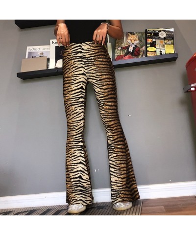 Pantalón acampanado elástico de cintura alta con estampado de leopardo para mujer $25.30 Pantalones casuales