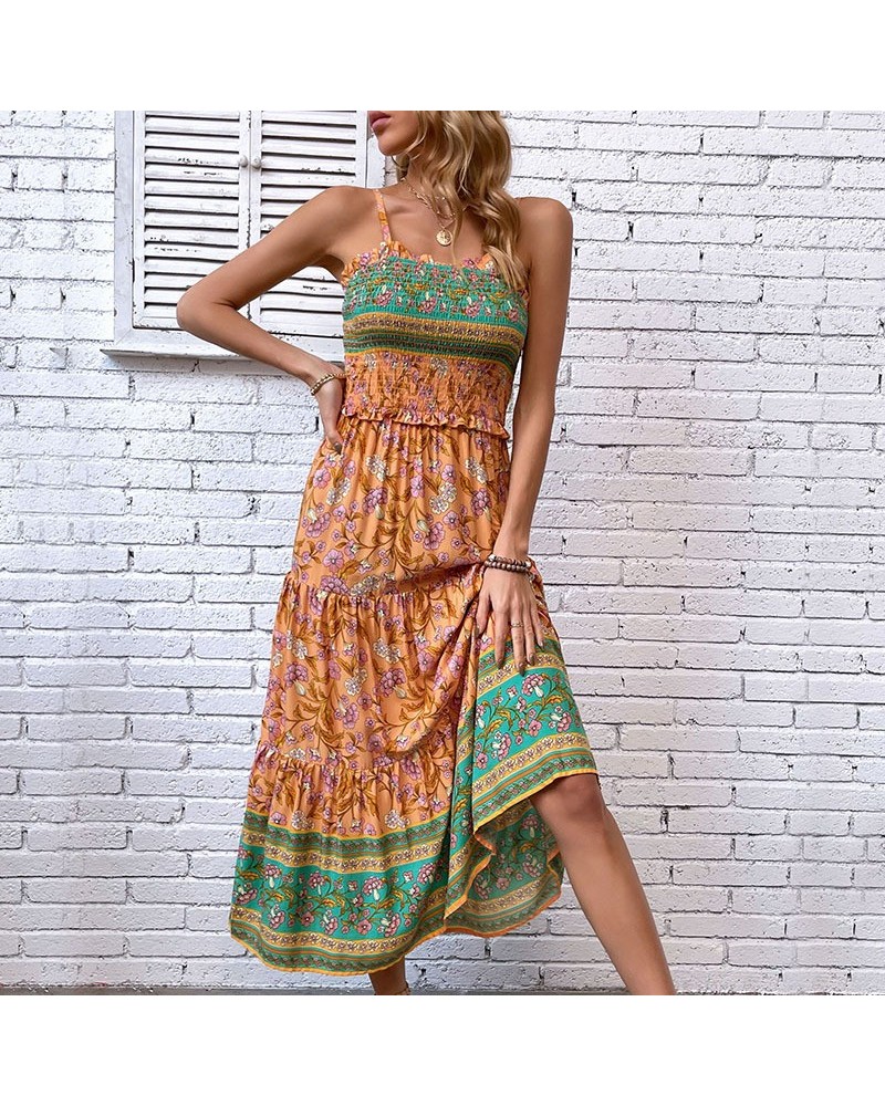 Vestido de tirantes estampado de verano de moda. $35.28 Vestido