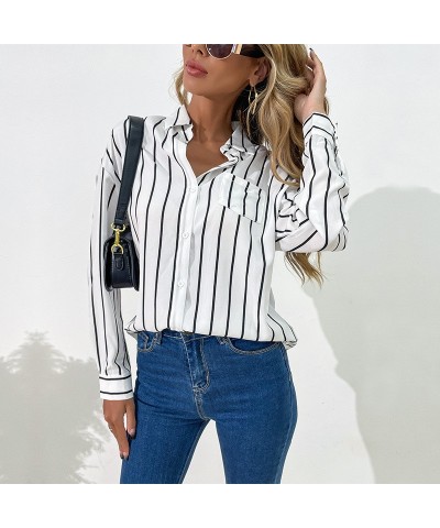 Camisa a rayas blancas con solapa holgada y ropa de negocios. $30.13 Camisa de mujer