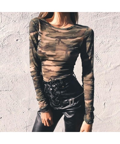 Camiseta manga larga camuflaje top malla $12.67 Camiseta femenina