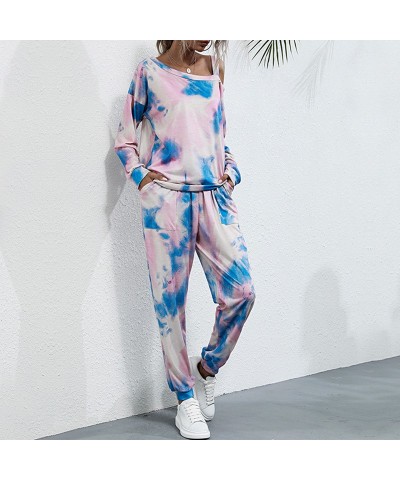 Conjunto de dos piezas de moda tie-dye de manga larga con hombros descubiertos estampado $43.76 Traje casual de moda