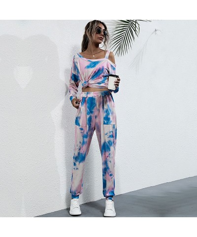 Conjunto de dos piezas de moda tie-dye de manga larga con hombros descubiertos estampado $43.76 Traje casual de moda