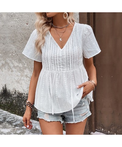 blusa blanca con cuello en v $38.32 Camisa de mujer