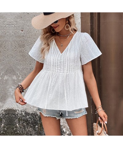 blusa blanca con cuello en v $38.32 Camisa de mujer