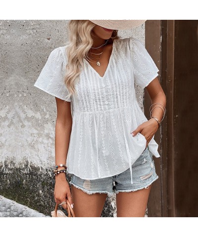 blusa blanca con cuello en v $38.32 Camisa de mujer