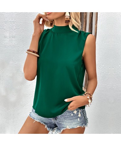 Camisa sin mangas cuello vuelto verde $27.03 Camisa de mujer