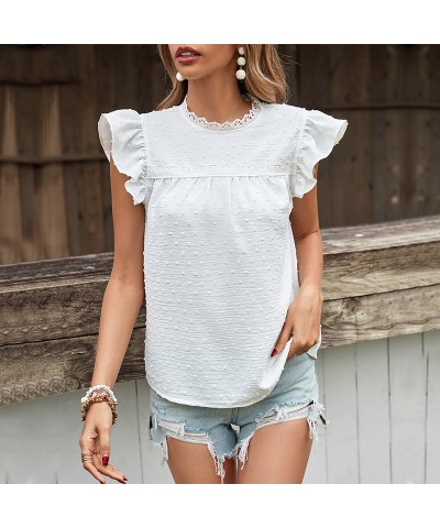 Camisa blanca de manga corta empalmada de moda de verano $28.29 Camisa de mujer