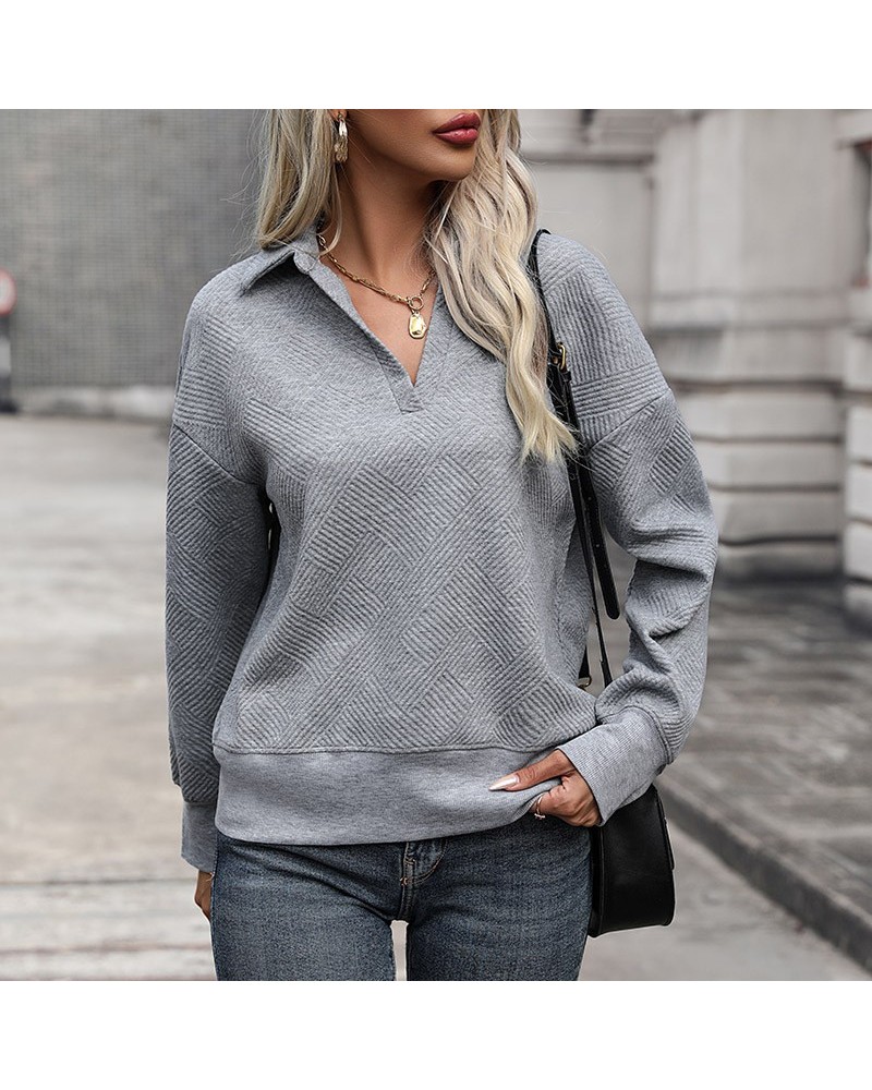 Sudadera gris con solapa de moda. $28.39 Suéteres y suéteres para mujeres