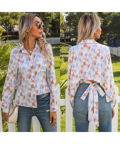 Camisa francesa con diseño de lazo y solapa con efecto tie-dye $23.75 Camisa de mujer