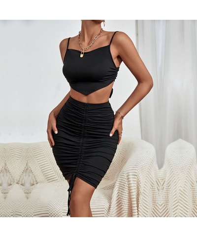 Traje de falda sexy negro delgado de color sólido $30.03 Traje casual de moda