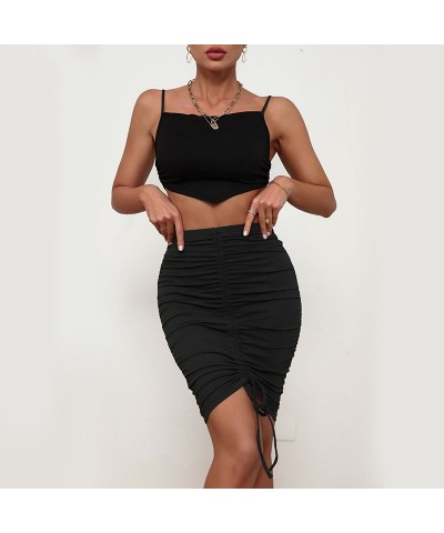 Traje de falda sexy negro delgado de color sólido $30.03 Traje casual de moda