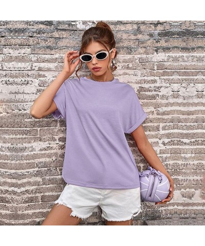 Camiseta básica de color liso de manga corta con cuello redondo para mujer $11.27 Camiseta femenina