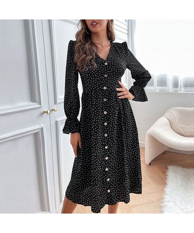 Vestido de manga larga de lunares negros estilo otoño. $42.43 Vestido