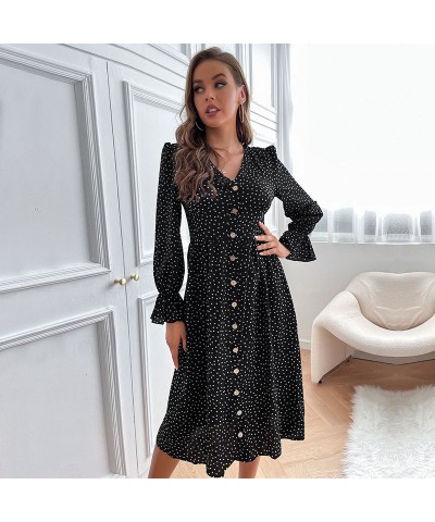 Vestido de manga larga de lunares negros estilo otoño. $42.43 Vestido