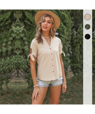 Top con hombros descubiertos, camisa negra de manga corta con solapa y lazo hueco de color liso $28.39 Camisa de mujer