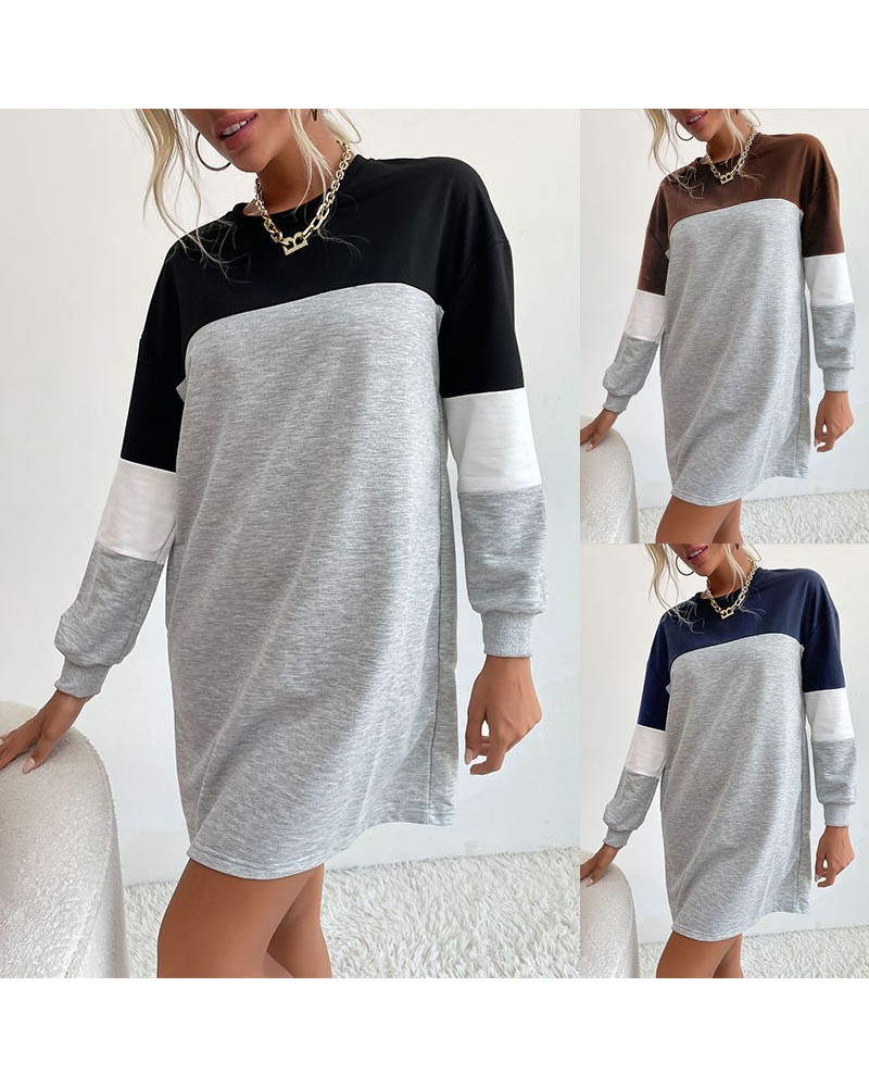 Vestido estilo sudadera con bloques de color y manga larga $34.09 Vestido