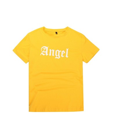 Camiseta blanca con estampado de letras de ángel y cuello redondo y manga corta $12.64 Camiseta femenina