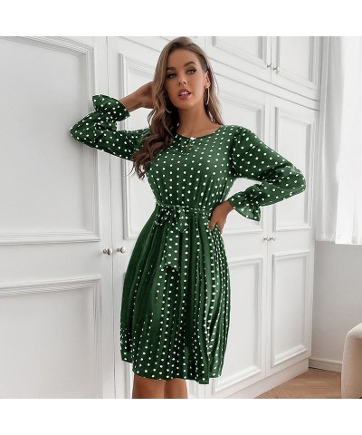 Vestido retro de manga larga con cuello redondo plisado de otoño e invierno de lunares $38.61 Vestido