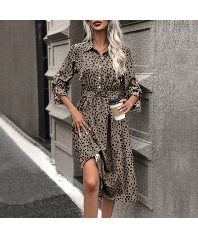 Vestido estampado leopardo manga larga enrollable solapa $42.59 Vestido