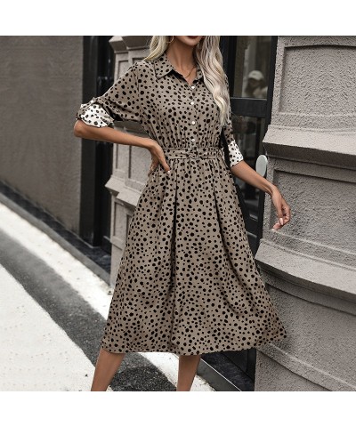 Vestido estampado leopardo manga larga enrollable solapa $42.59 Vestido