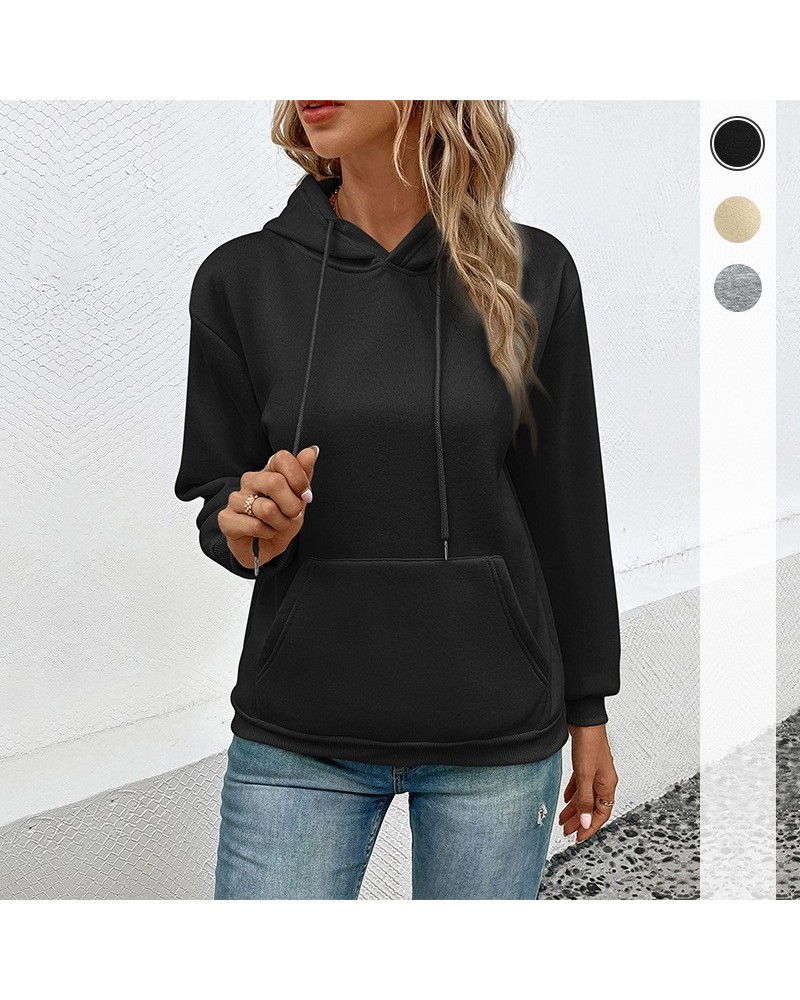 sudadera con capucha de manga larga y color liso $22.10 Suéteres y suéteres para mujeres