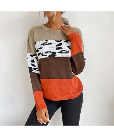 Suéter exterior informal de manga larga con bloques de color y estampado de leopardo $28.60 Suéter femenino