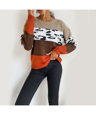 Suéter exterior informal de manga larga con bloques de color y estampado de leopardo $28.60 Suéter femenino