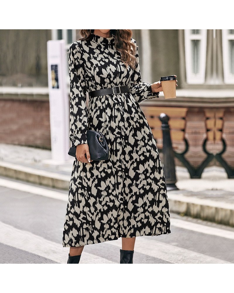 Vestido de moda con estampado de leopardo de manga larga. $43.72 Vestido