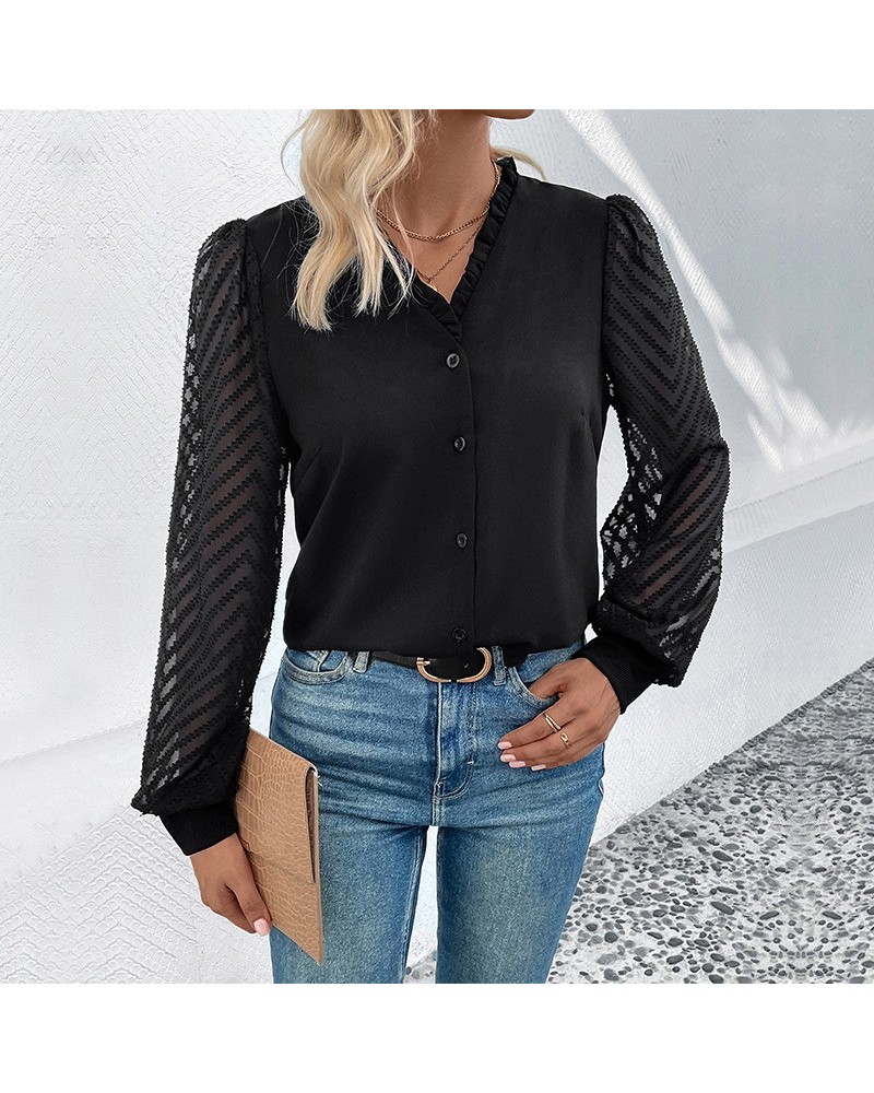 Elegante camisa negra de manga larga $25.27 Camisa de mujer