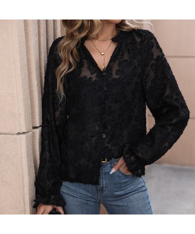 Top francés negro manga larga $29.12 Camisa de mujer