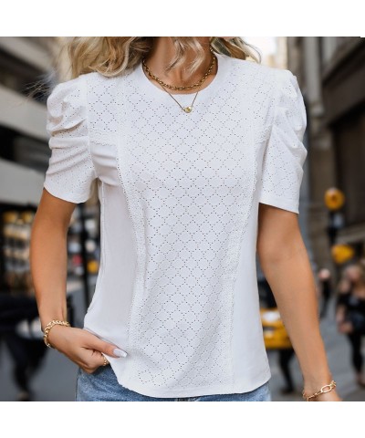 Top textura manga abullonada blanco $22.23 Camiseta femenina