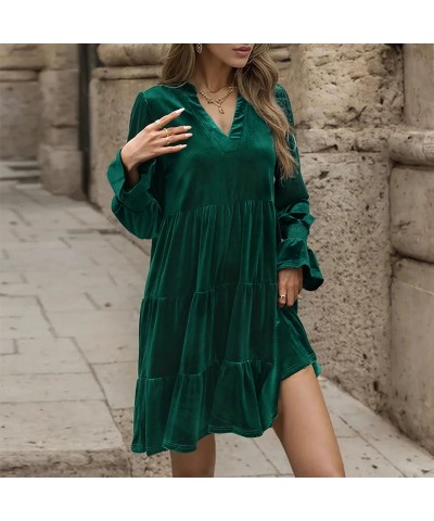 Vestido de otoño e invierno de terciopelo de color liso de manga larga. $32.21 Vestido