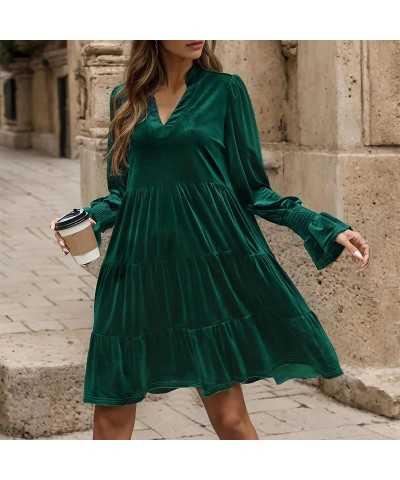 Vestido de otoño e invierno de terciopelo de color liso de manga larga. $32.21 Vestido