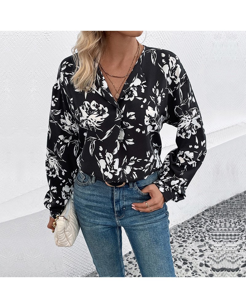 Elegante camisa negra estampada $21.63 Camisa de mujer