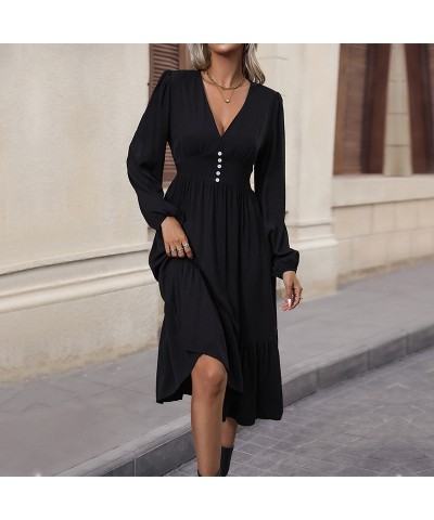 Vestido de color liso con cuello en V y alta calidad. $33.76 Vestido