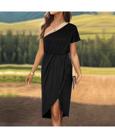 Vestido con hombros descubiertos y bloques de color irregulares $28.29 Vestido