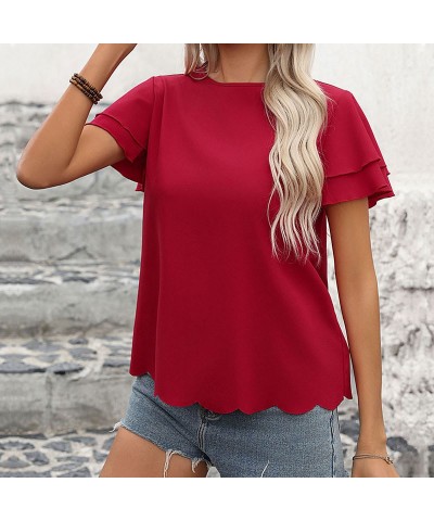 Top de color liso con manga con volantes de doble capa $28.70 Camiseta femenina