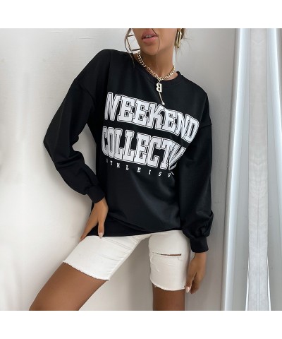 Sudadera de manga larga con cuello redondo y letras $25.38 Suéteres y suéteres para mujeres