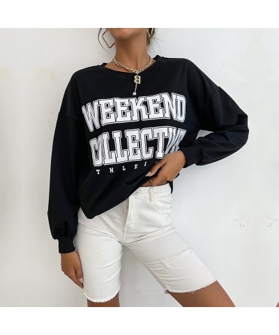 Sudadera de manga larga con cuello redondo y letras $25.38 Suéteres y suéteres para mujeres