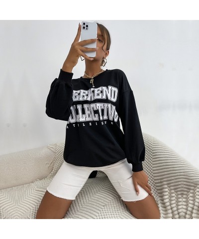 Sudadera de manga larga con cuello redondo y letras $25.38 Suéteres y suéteres para mujeres