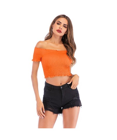 Top corto de color liso con manga corta y un hombro $7.61 Camiseta femenina